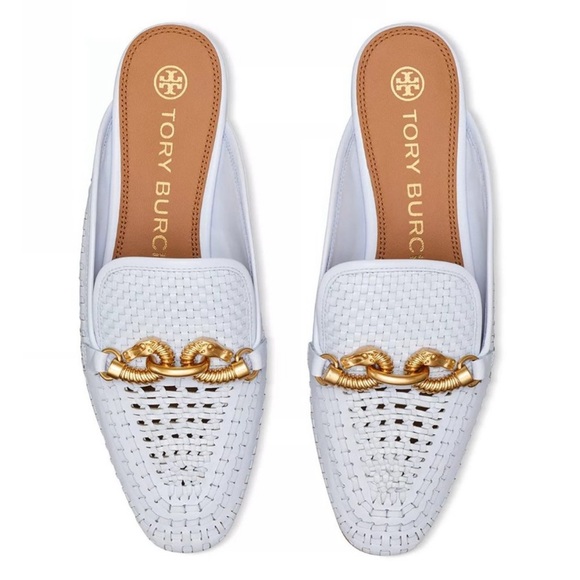 Tory Burch Shoes - Tory Burch $348 Jessa Woven Backless
Loafer Icy Blue Crisp sz 10 great condition